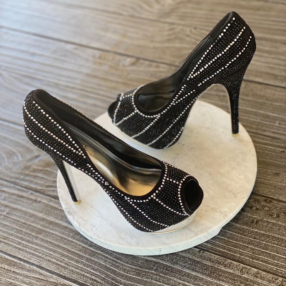 Peep Toe Crystal Studded High Heel Stiletto Pumps - Picture 6 of 6